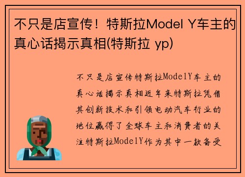 不只是店宣传！特斯拉Model Y车主的真心话揭示真相(特斯拉 yp)